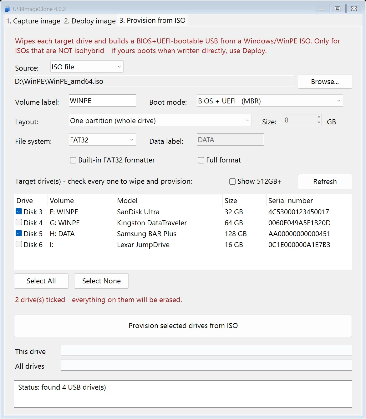 USBImageClone provisioning several USB drives from an ISO